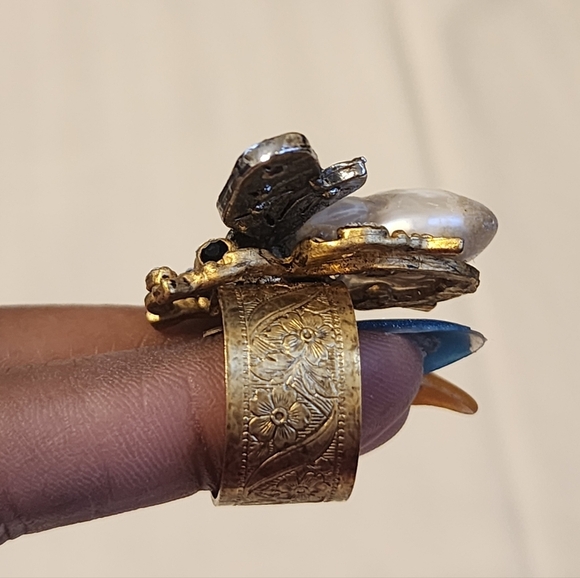 J. Crew Gold and Silver Statement Bee Ring with Pearl Accent - Picture 7 of 12